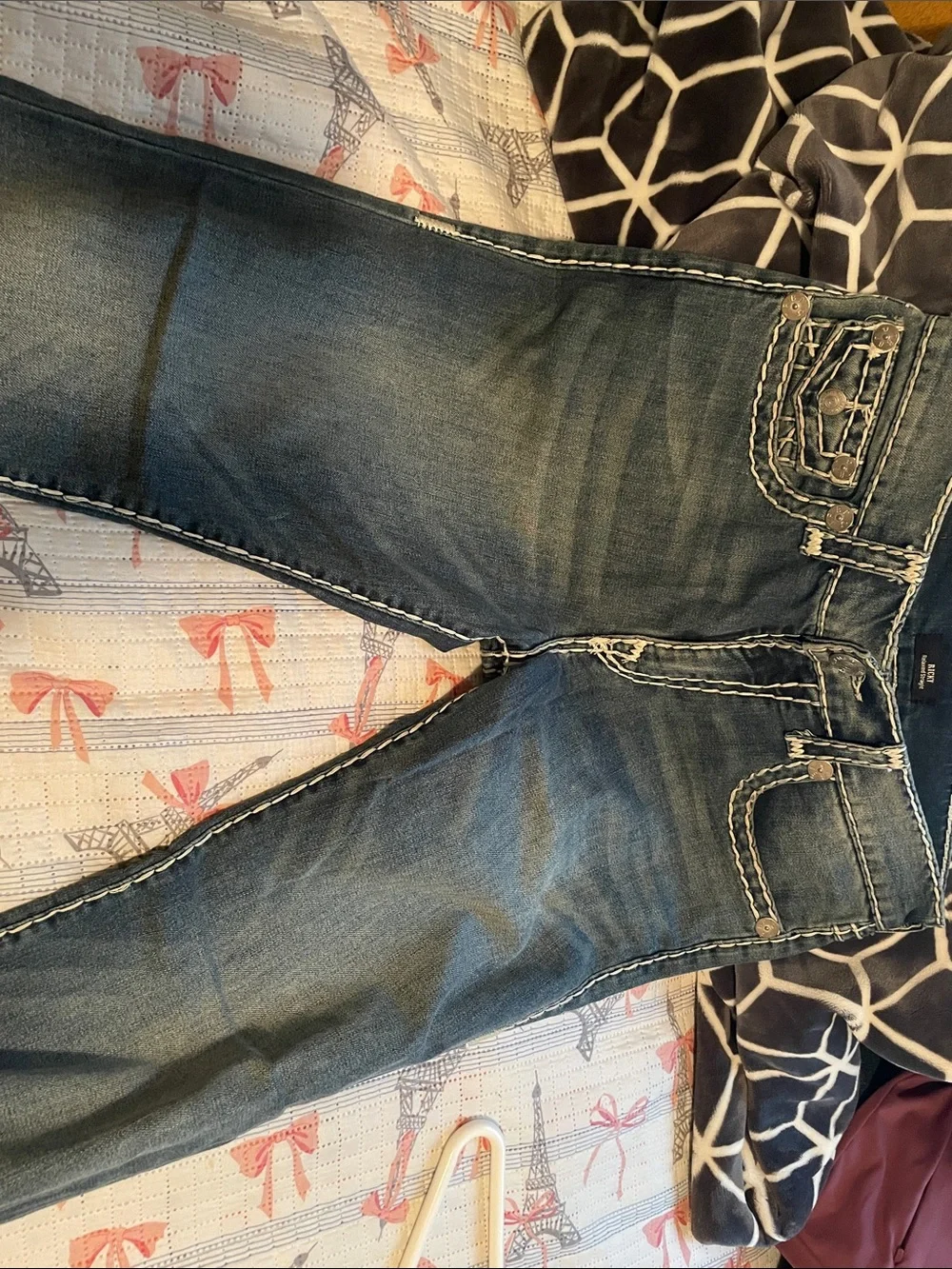True Religion Dark Wash Boot Cut Jeans with Contrast Stitching